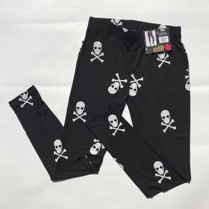 Skull + Crossbones NEW Leggings Skull Print White on Black Halloween Goth Pirate